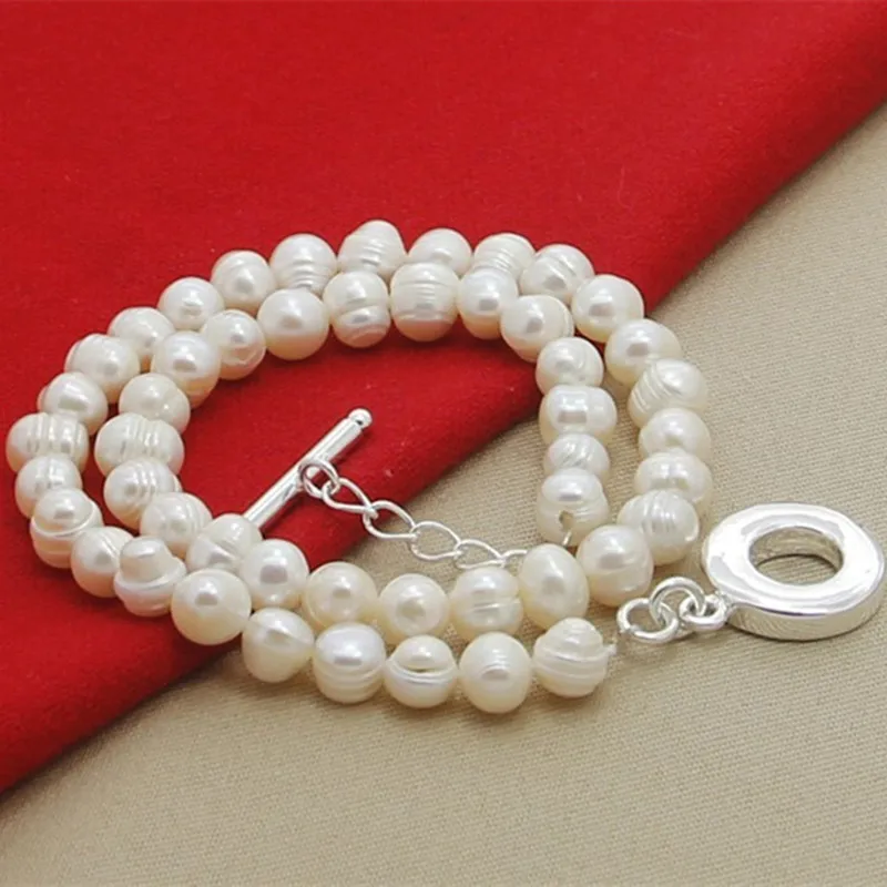 

925 Sterling Silver 8mm Natural Pearl Beads Necklace For Women Wedding Engagement Fashion Charm Jewelry Gifts