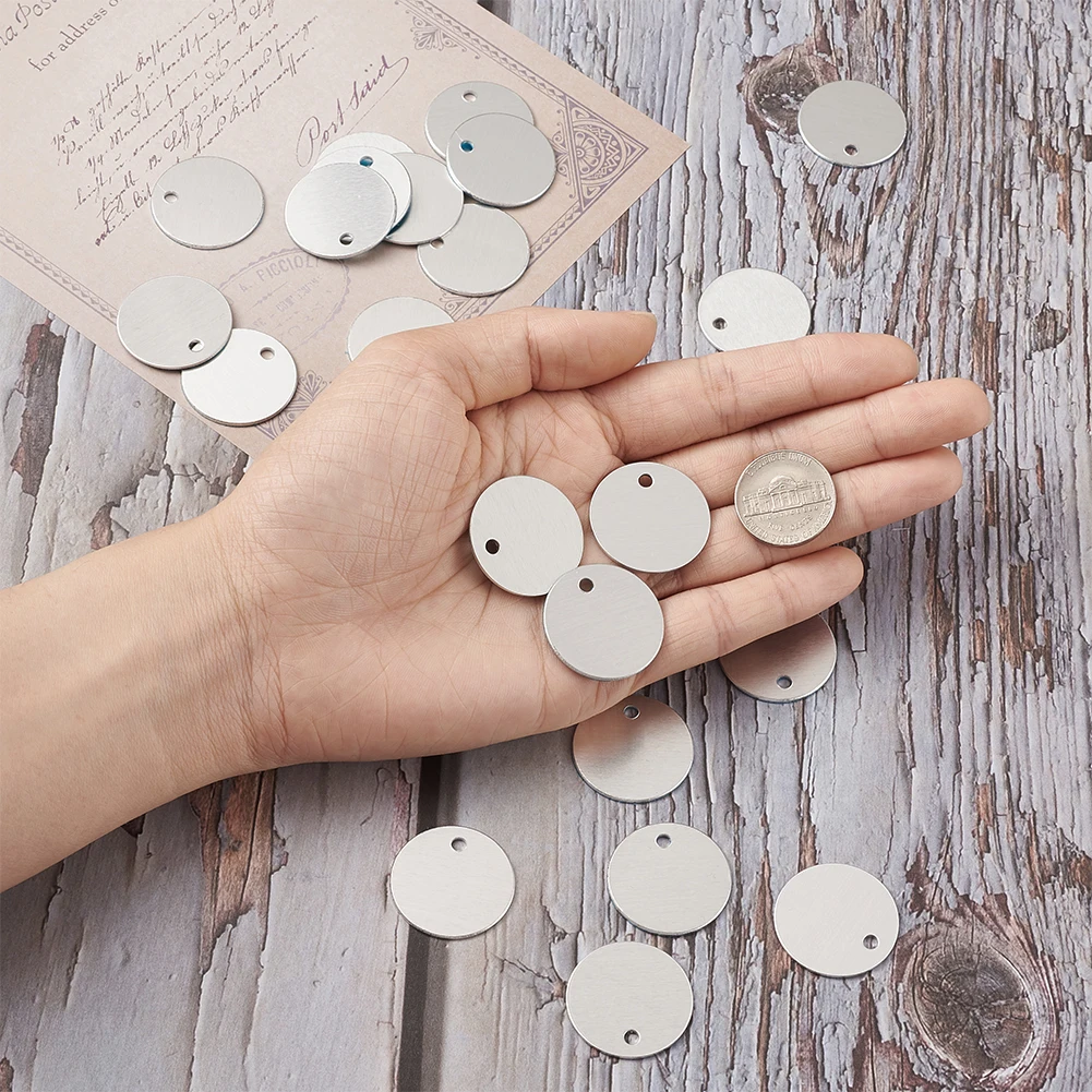 Pandahall 50pcs/set Flat Round Aluminum Stamping Blank Tags Charm Pendant DIY Jewelry Necklace Making