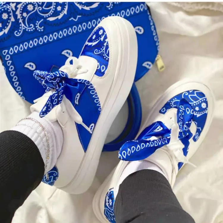 

Women Fashion Flat Shoes Riband Lace Leather Waterproof Sneakers with Bow Silk Ribbon Autumn New Scarf Lacing Low Top 36-43