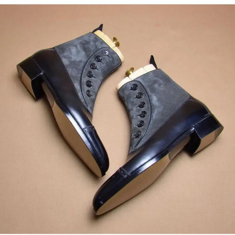 

Мужские ботинки ручной работы из искусственной кожи на пуговицах, Классические ботильоны, мужские ботинки, повседневные модные зимние боев...