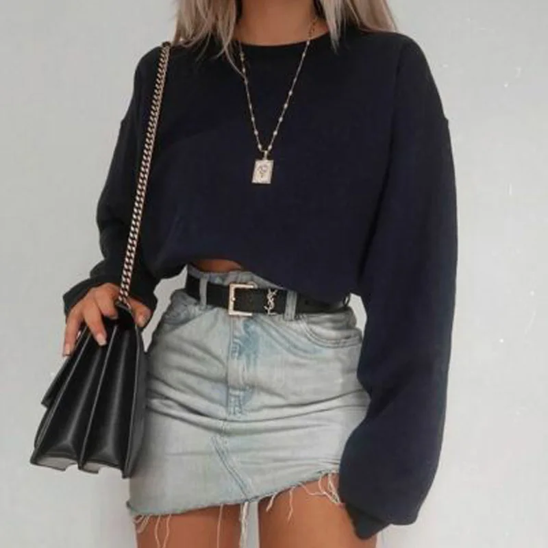 Women Autumn Winter Hoodies Multicolor Long Sleeve Hooded Cropped Top Sweatshirt Fashion Loose Casual Pullover Jumper Tops