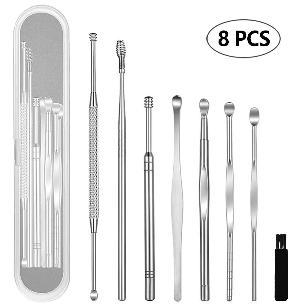 

8 Pcs Ear Pick Ear Wax Remove Kit Ear Cleaning Tools Set Ear Curette Earwax Remove Tools with a Cleaning Brush and Storage Box