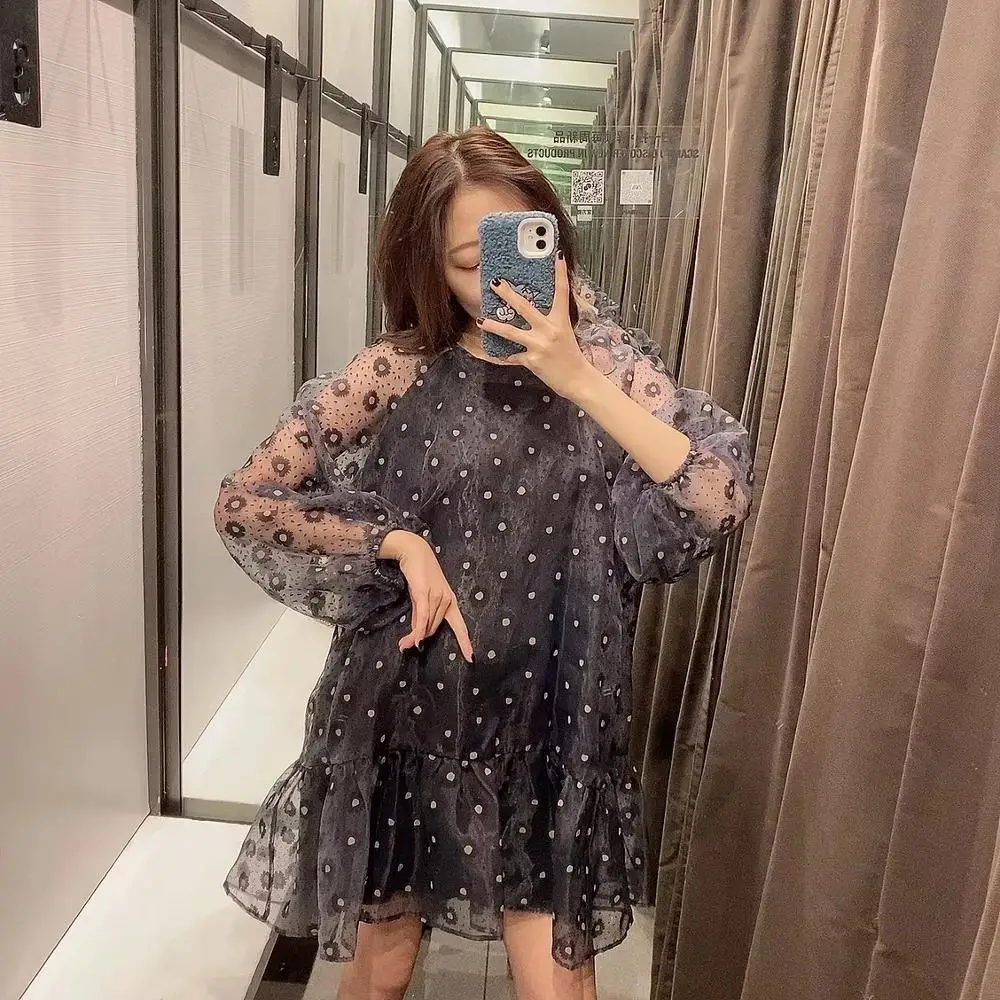 Dave &amp Di весна 2020 английское винтажное платье из органзы в горошек свободные