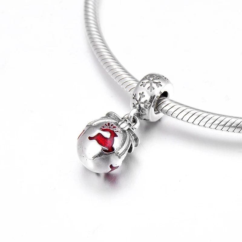 Бусина-Снежинка из серебра 925 пробы с красной эмалью | Украшения и аксессуары