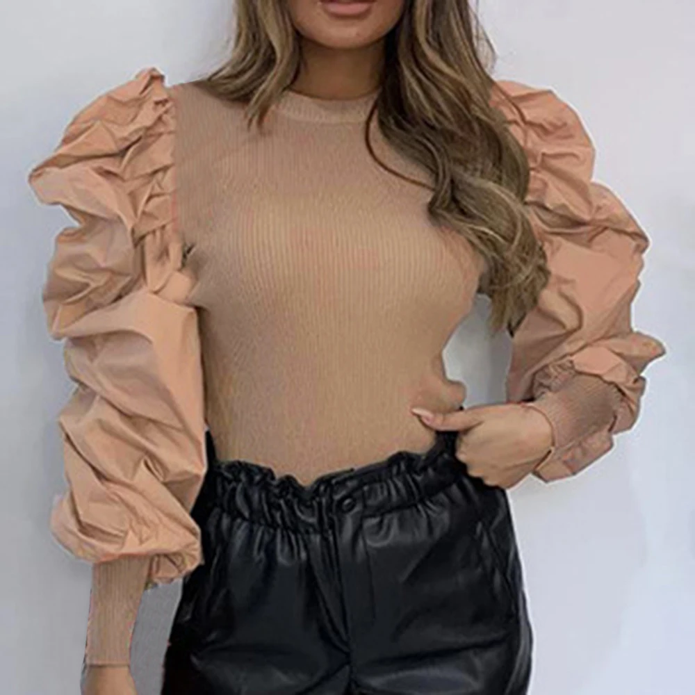 Новинка винтажная женская футболка с пышными рукавами черная белая модная