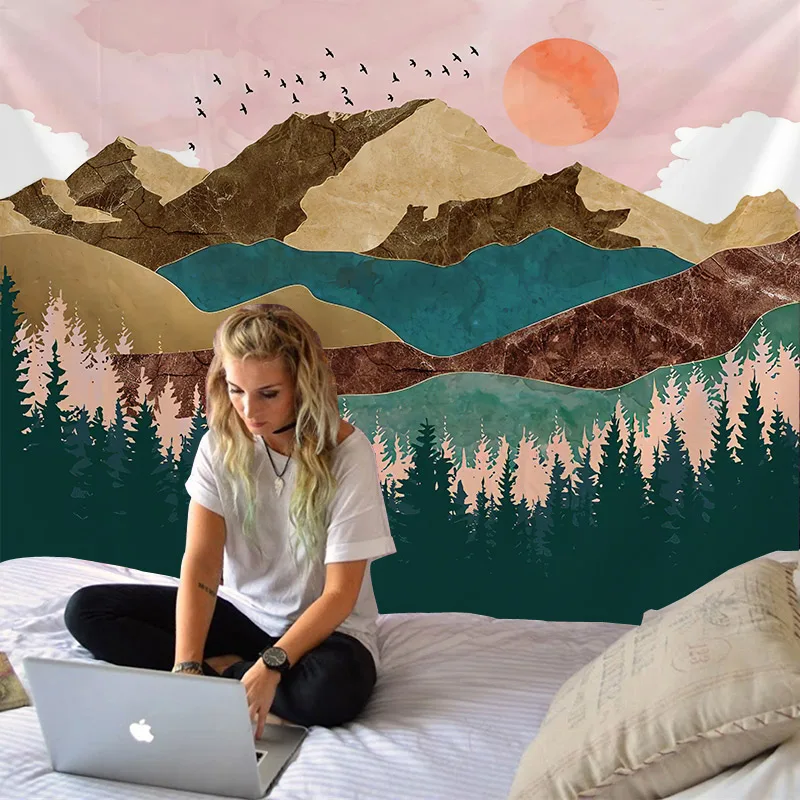 

Sunset Mountain Tapestry Wall Hanging Tapestries Wall Art For Home Deco Living Room Bedroom Wall Art Large size Free Dropping