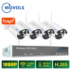 Беспроводная система видеонаблюдения MOVOLS H.265, 4 камеры 1080P Tuya Zigbee NVR, 4 шт., 2 МП, наружная Wi-Fi камера безопасности, аудио-видео комплект наблюдения