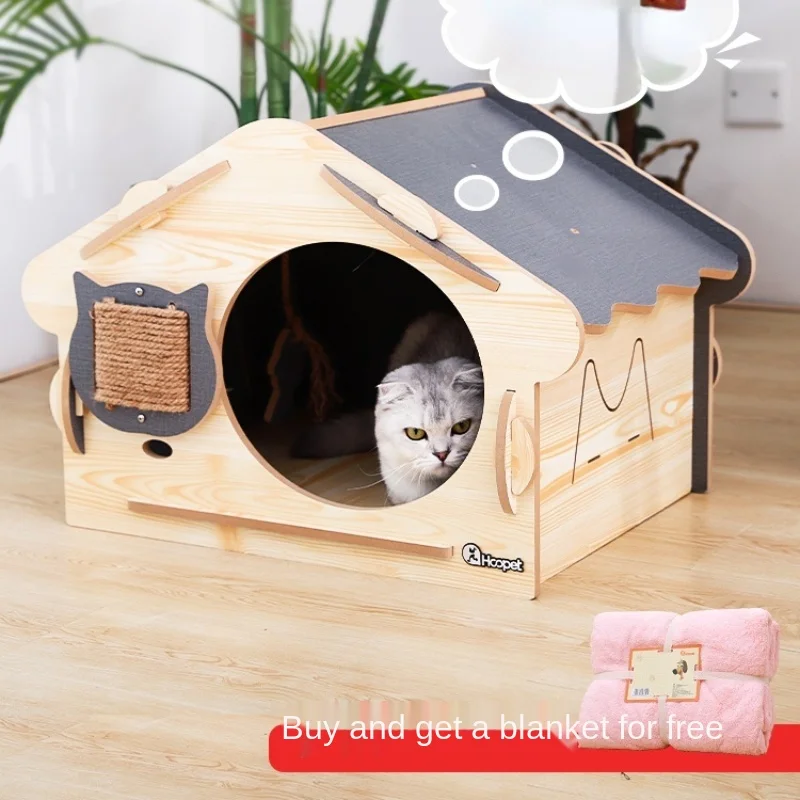 Cat Nest Four Seasons Universal Wooden Double Layer Cat House Pet Bed Small Kennel Bed Villa Wooden House Closed