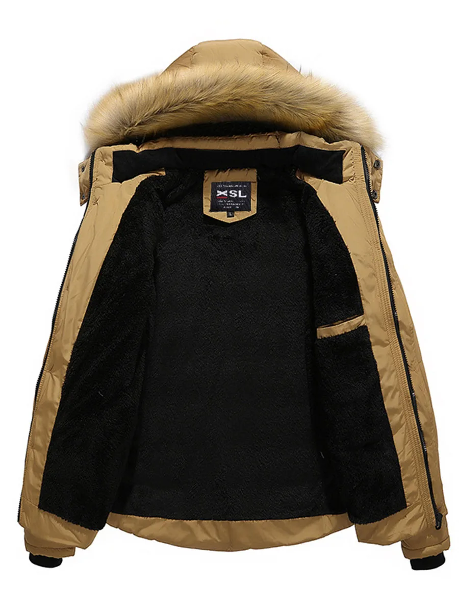 Мужское зимнее пальто с капюшоном меховые теплые куртки базовая верхняя одежда