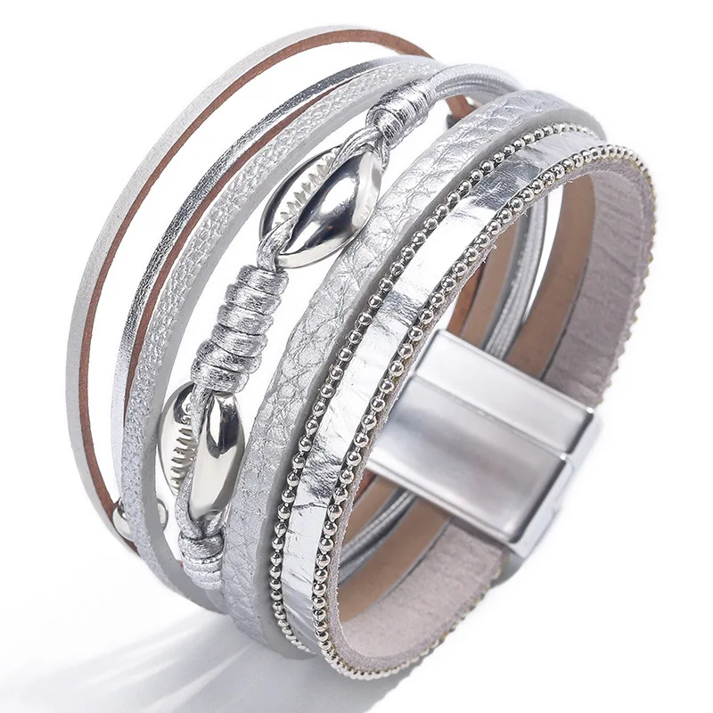 

D&D Fashion Multiple Layers Leather Bracelet For Woman Or Men Braided Bead Stone Bracelets & Bangles Fashion Jewelry Gift