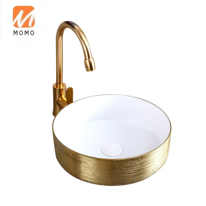 

Sanitary Ware WC Toilet Lavatory Black Plated Round Shape Bathroom Sink Manufacturer Bathroom Ceramic Countertop Sinks Gold