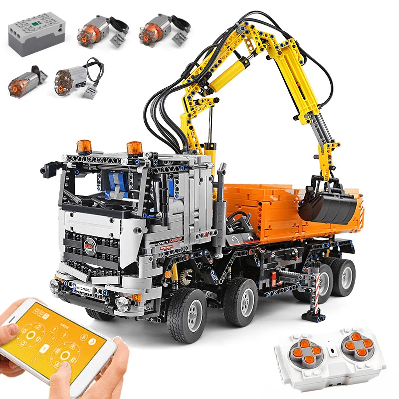 

Mould King MOC 19007 High-tech Pneumatic Series Truck Crane Building 2819pcs Control Electric Blocks Remote Bricks APP Toys