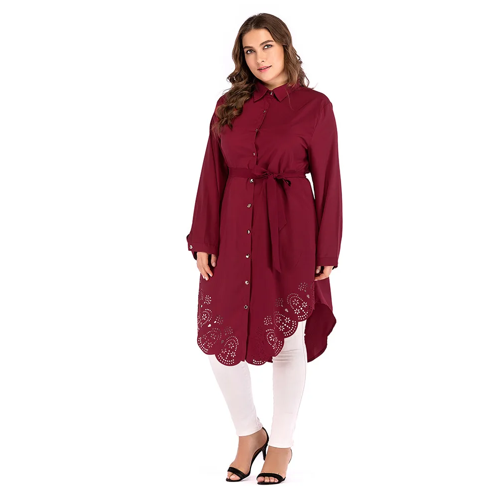 2019 Fashion Large Size Women's Loose Long-sleeved Hollow Personality Dress Temperament Lace Female | Женская одежда