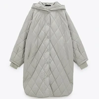 zaahonew new winter women oversize vintage plaid hooded parkas casual pockets cotton jackets coat female