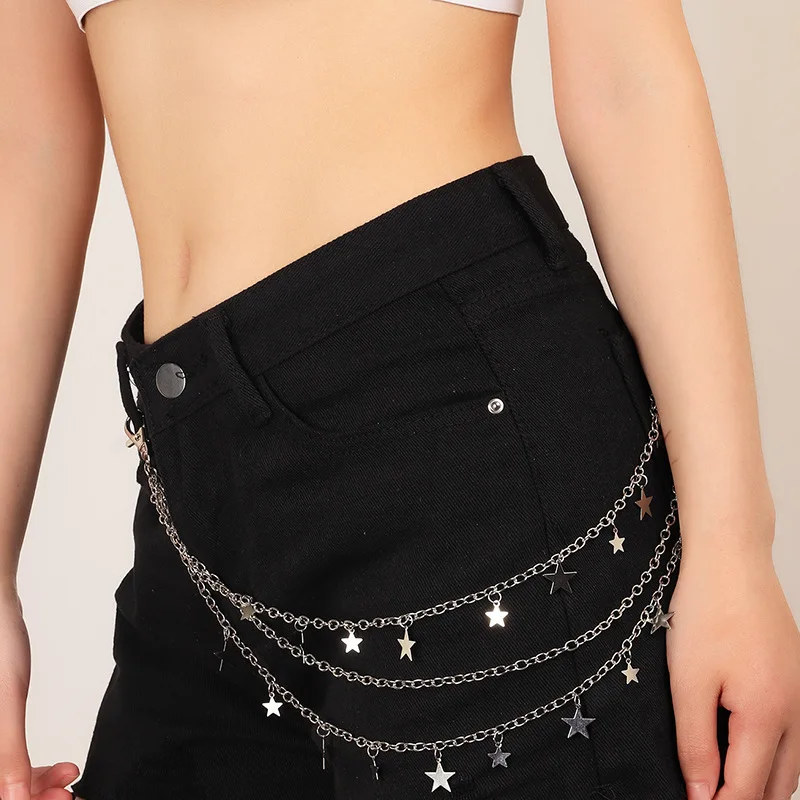 

Layered Pants Chain Hipster Star Trousers Chain Keychain for Women Fashion Belt Waist chains Hip Hop Hook hiphop Jewelry