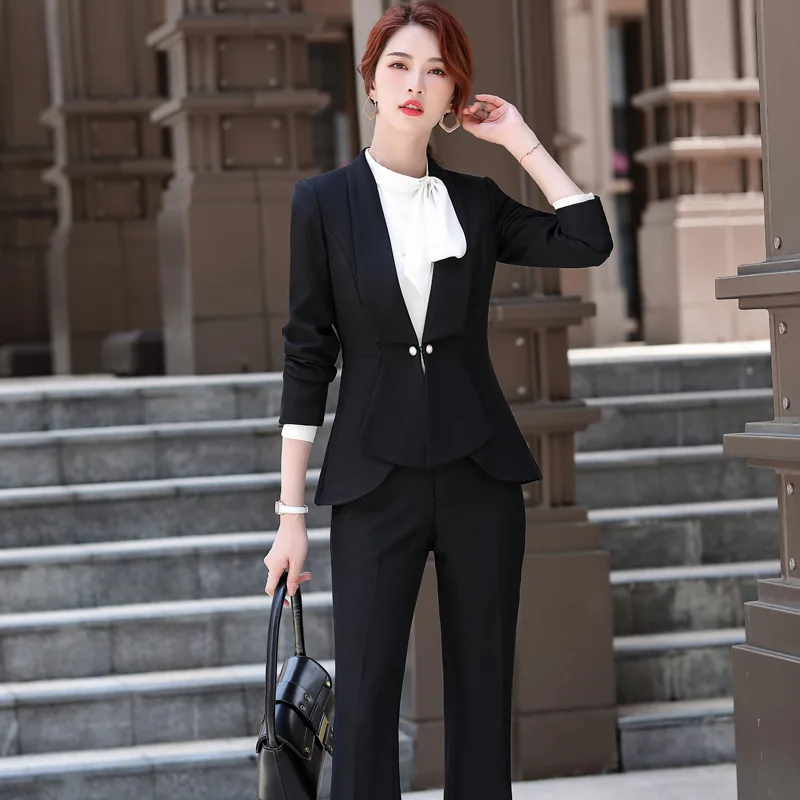 

Women's Business Blazer and Skirt Set 5XL Plus Size Long-sleeve Asymmetrical Jacket Lady Uniform Skirt Se Office Clothes t