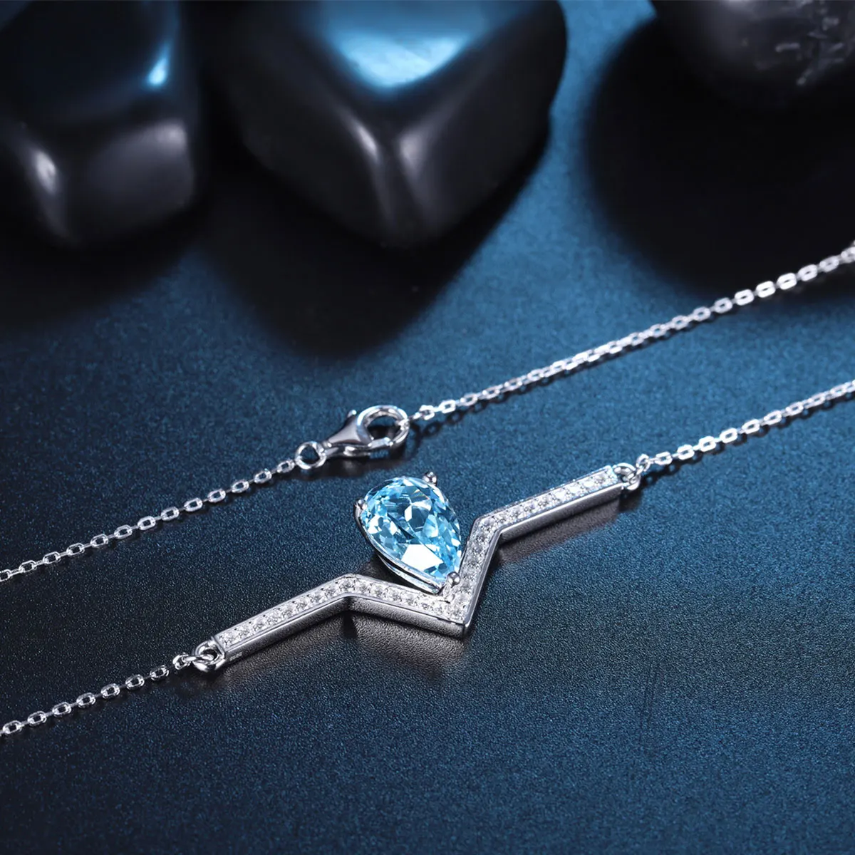Ювелирные изделия из серебра S925 пробы ожерелье лабораторный растущий Аквамарин