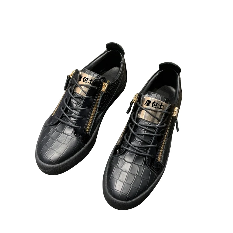 

Italian starbag GZ double zipper shoes are suitable for business men's frosted cow leather with crocodile leather, counter box