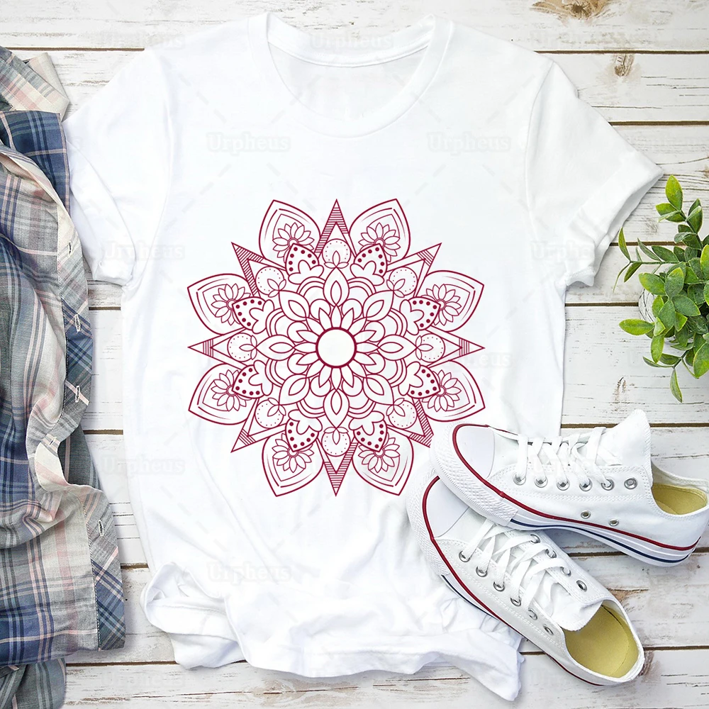 Женская футболка с мандалой 100% хлопок геометрическим рисунком буддизм йога |