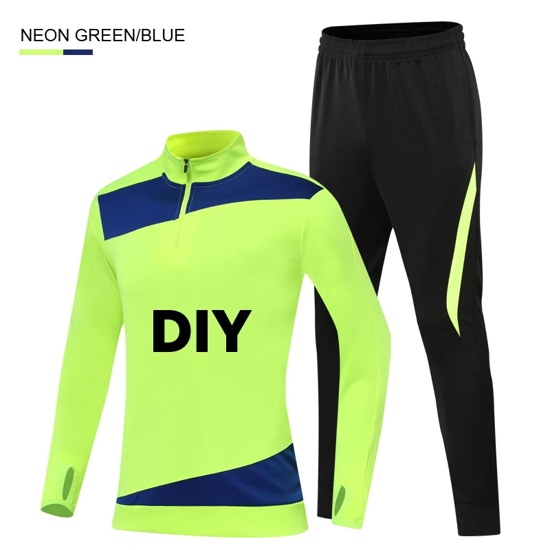 Neon Green DIY Детская зимняя спортивная одежда для футбола; Спортивный костюм с длинными рукавами; длинные штаны; трикотажные костюмы для фитнеса и бега; спортивная форма для бега - Цвет: Neon Green DIY