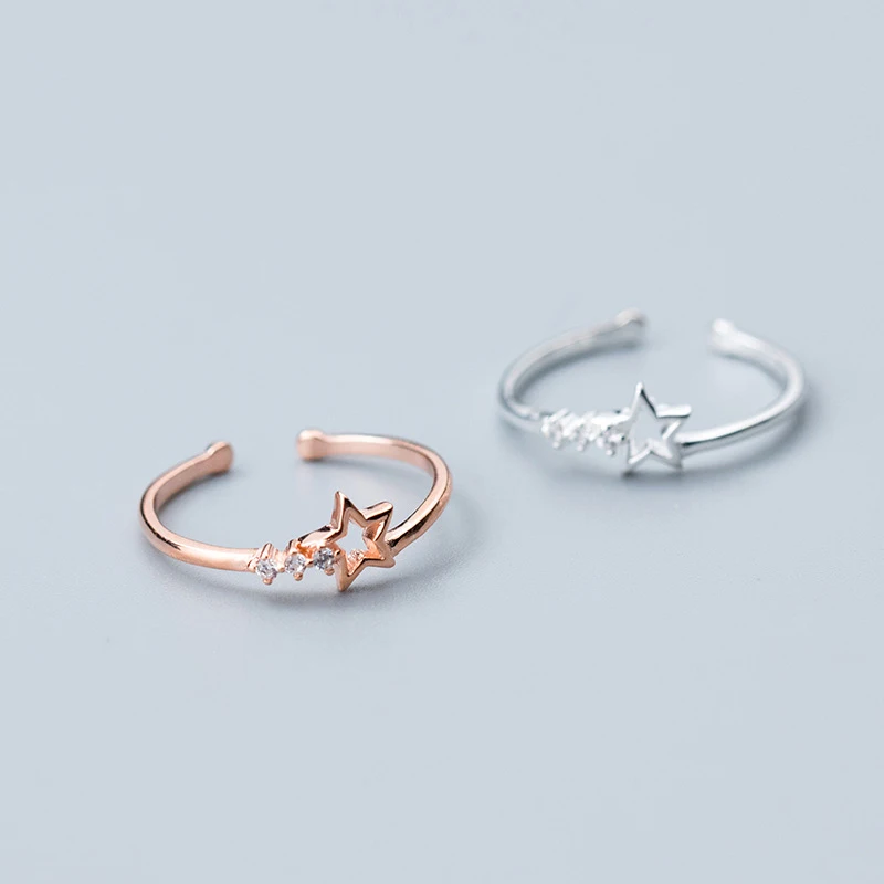 Женские кольца с полой звездой Trusta розовое серебро 925 пробы кубическим цирконием