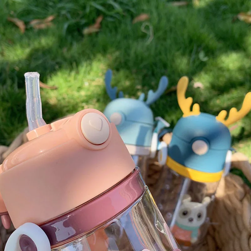 Детская соломенная бутылка для воды 600 мл с плечевым ремнем без БФА прыгающей