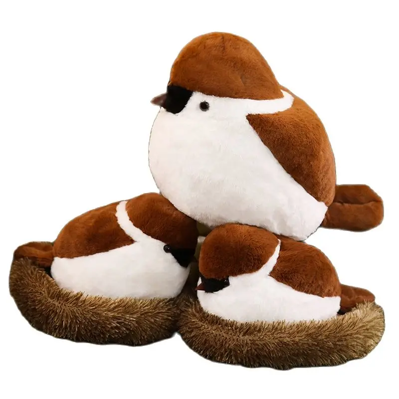 

Sparrows Family Plush Toy Flying Brown Bird Lifelike Tree Animals Stuffed Doll with Nest Kids Comforting Gift