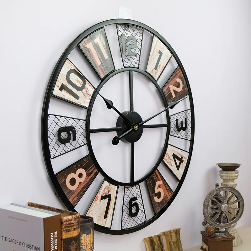 Diameter of 60 cm Home decoration Retro Clock European simple round metal wall hanging clock quartz decoration Watch