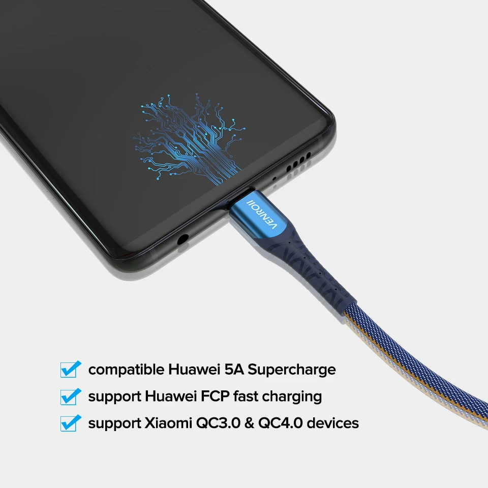 Venroii 5A Supercharge usb type C кабель для huawei mate 30 20 10 Pro Быстрая зарядка USBC Kable type-C телефонный шнур для Honor Xiaomi