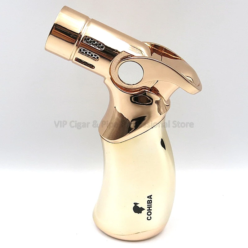 Gold Настольная металлическая Бутановая Зажигалка COHIBA, 4 фонарь, зажигалка для сигарет, инструмент для курения, многоразовый, ветрозащитный - Цвет: Gold
