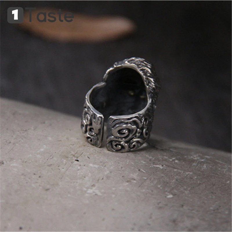 

ONE TASTE 925 Sterling Thai Silver Monkey King Men's Ring Fine Jewelry Chinese Culture Ethnic Vintage Open Rings Trendy Gift