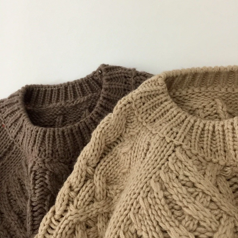 

Soft Kids Sweaters Spring Winter 2-7 Yrs Baby Boys Girls Warm Pullover Tops Thicken Knitted Bottoming Khaki Coffee High Quality