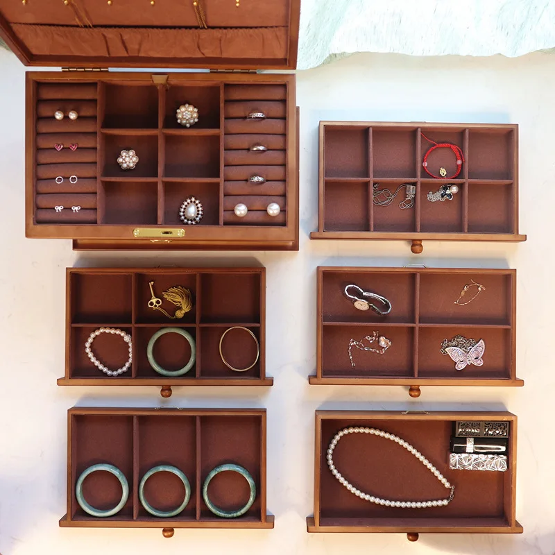 New 6-Layer Wooden Jewelry Box Jewelry Display Large Capacity Princess Jewelry Storage Gift Box Multi-layer Lily/glossy