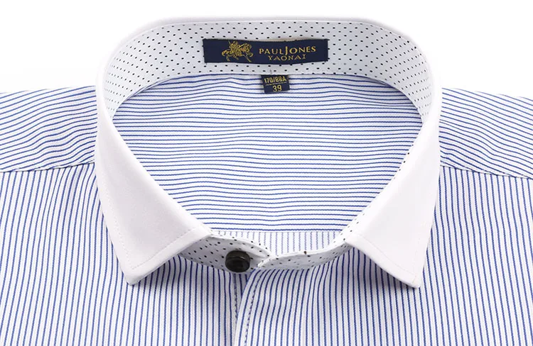 Long Sleeve Striped Men Dress Shirts Regular Fit White Collar Casual Social Shirt Asian Size XXL / 42