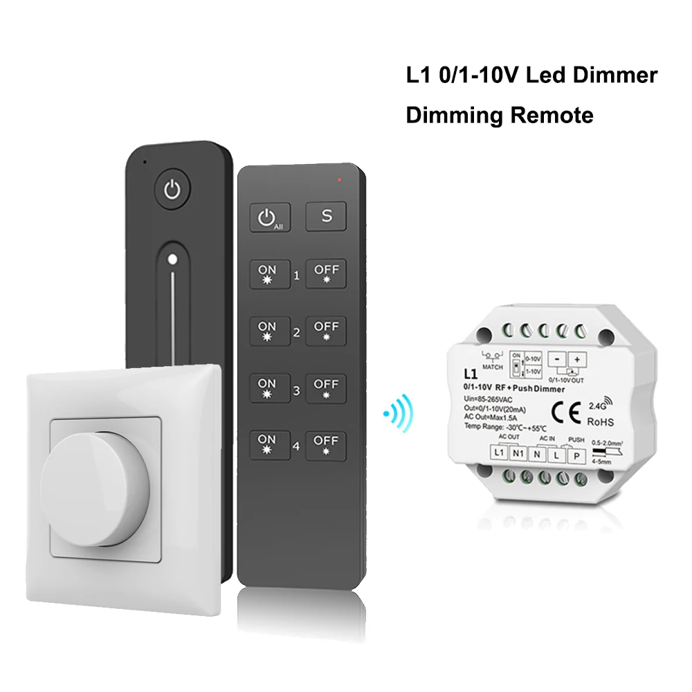 

Wireless 0/1-10V RF LED Dimmer Control Push Switch 110V 220V 2.4G Wireless Touch Remote Control for Single Color LED