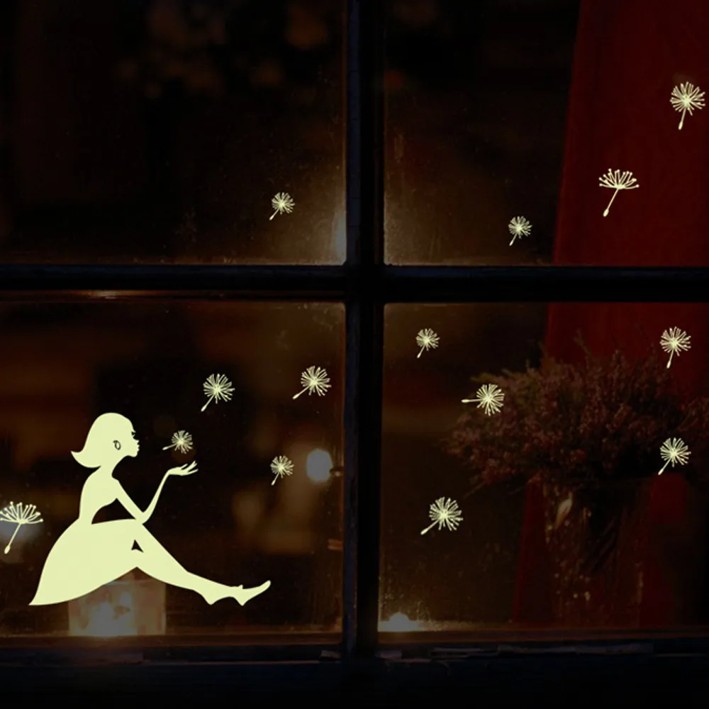 Наклейка на стену светится в темноте Девушка Спальня стикеры Рождественские