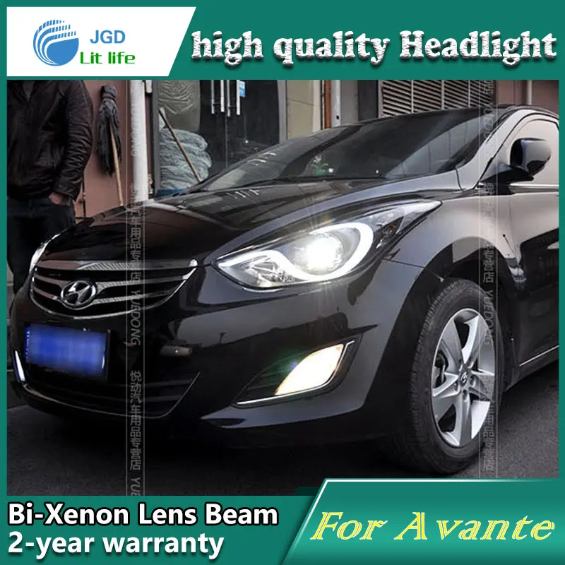 Автомобильный Стайлинг чехол для Hyundai ELANTRA 2012 2014 фары светодиодный HUNDAI DRL Объектив