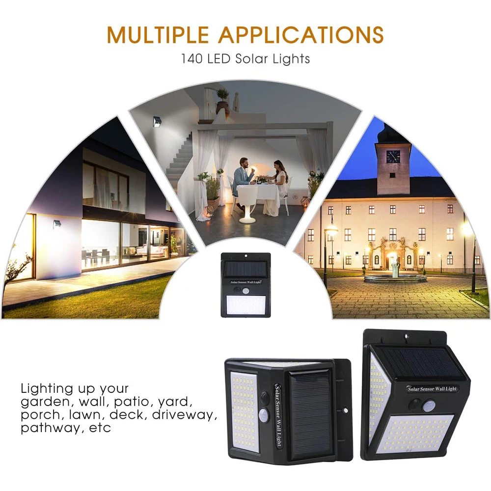 Солнечные светильники на открытом воздухе 140LED с PIR солнечным датчиком движения