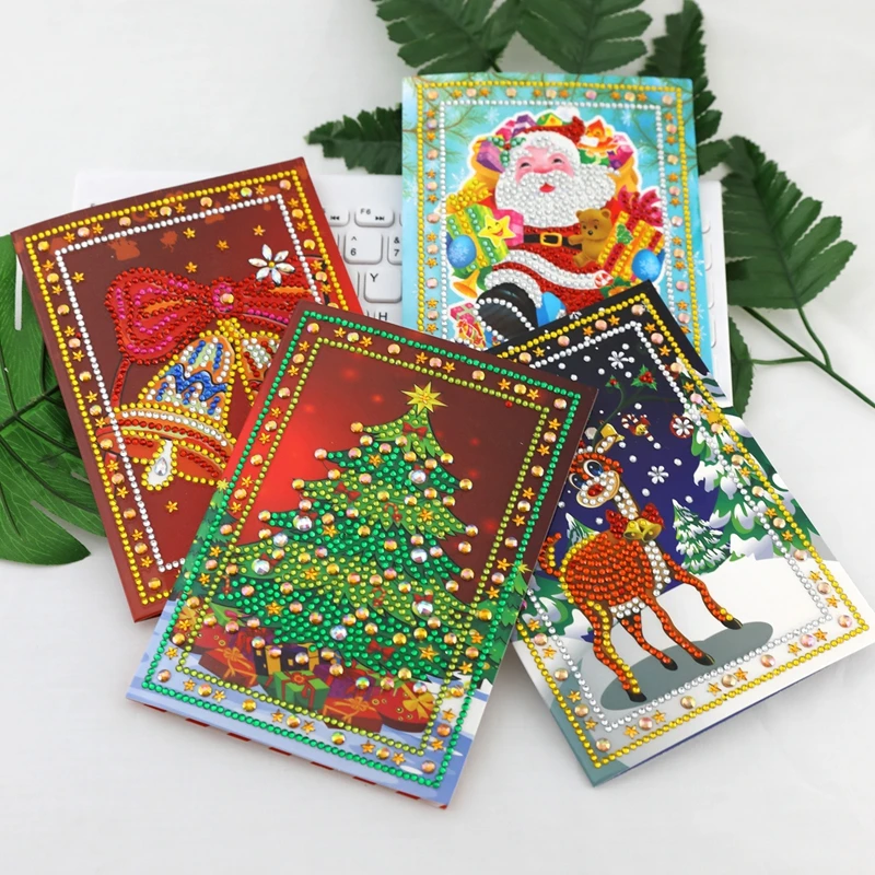 

4pcs/set Christmas Gifts 5D Diamond Painting Greeting Card Birthday Festival Card DIY Craft Christmas Cards Party