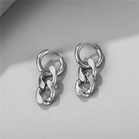 2021new korean boys fashion chain tassel stud earring for men women punk earrings stainless steel ear clip on rock hip hop gift