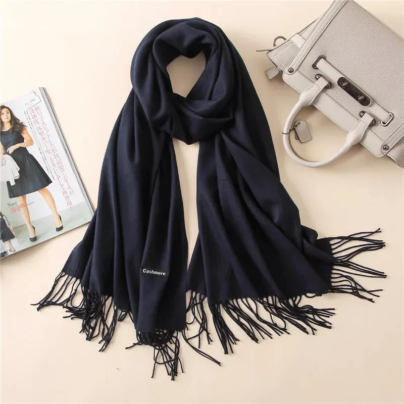 2023 Winter Fashion female Cashmere Wool thin Scarf Ladies warm Shawl Pure colour UNISEX Pashmina solid wrap women free shipping images - 6