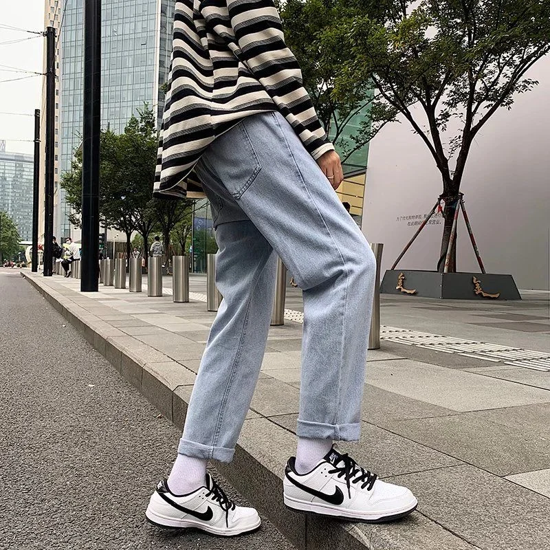 Mens Clothing Nostalgic Straight Jeans Ins Fashion Loose Korean Casual Couples Versatile 2021 New Bule Leisure College Best