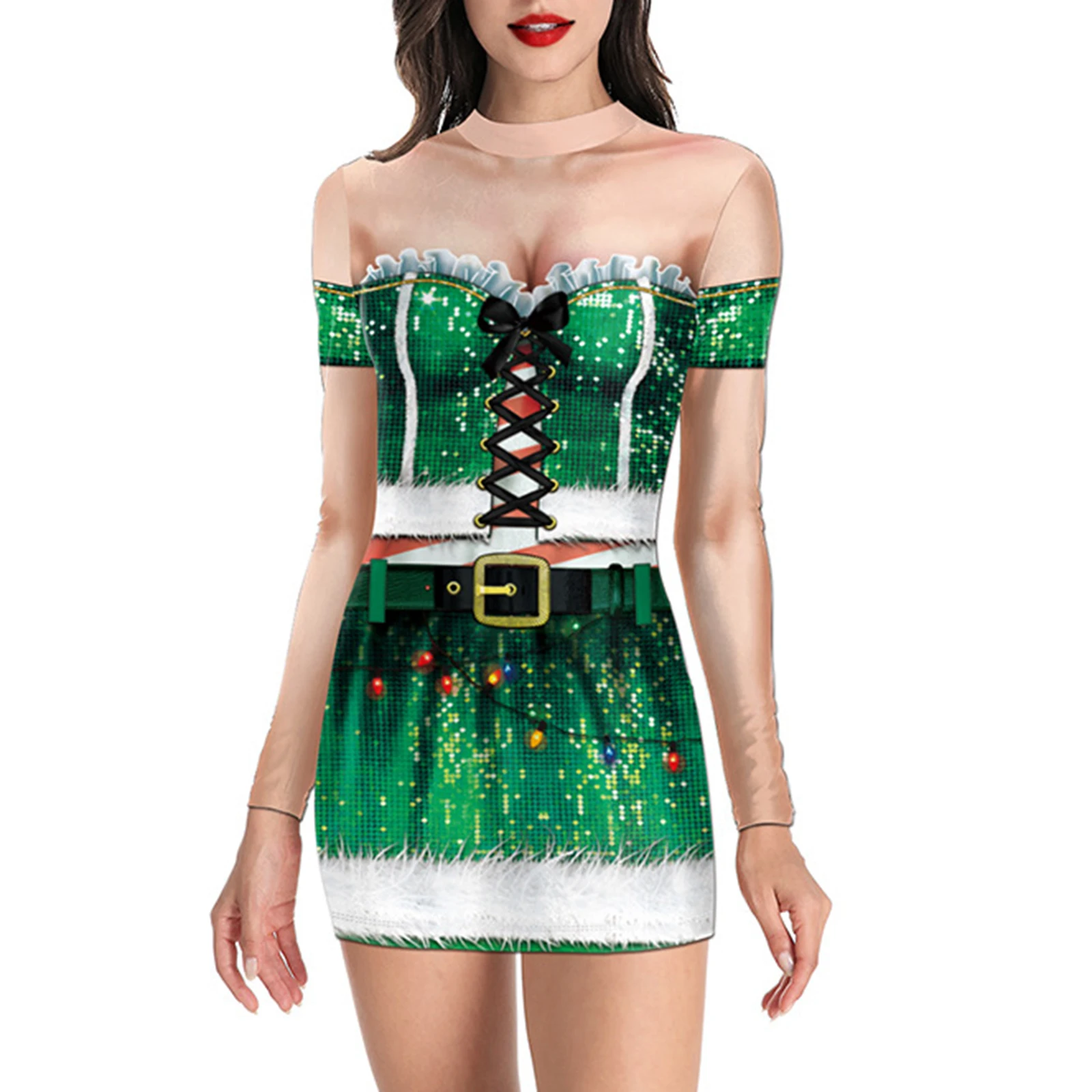 Женские рождественские платья Новые повседневные облегающие Minidress с длинным