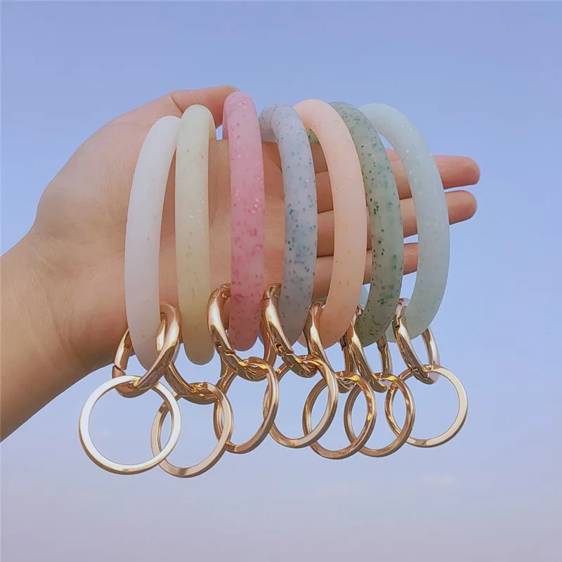 Модный большой O Sequin силиконовый браслет для брелка женщин девушек круг