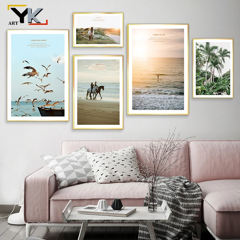 Скандинавский пейзаж на море Картина холсте плакаты закате и принты стену