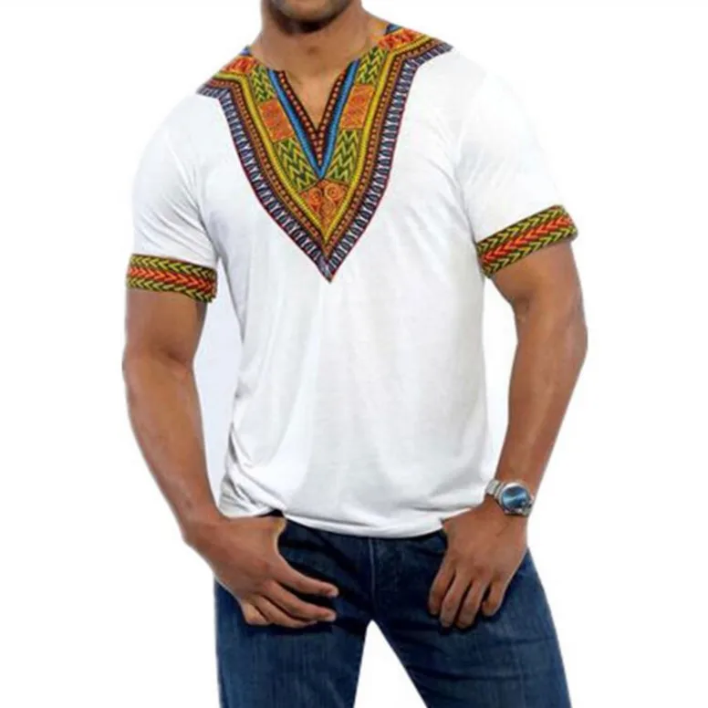 Летние африканские мужские футболки, одежда Дашики, Африканский Топ, Дашики, принт богатый базин, Повседневная футболка с коротким рукавом, ... от AliExpress WW