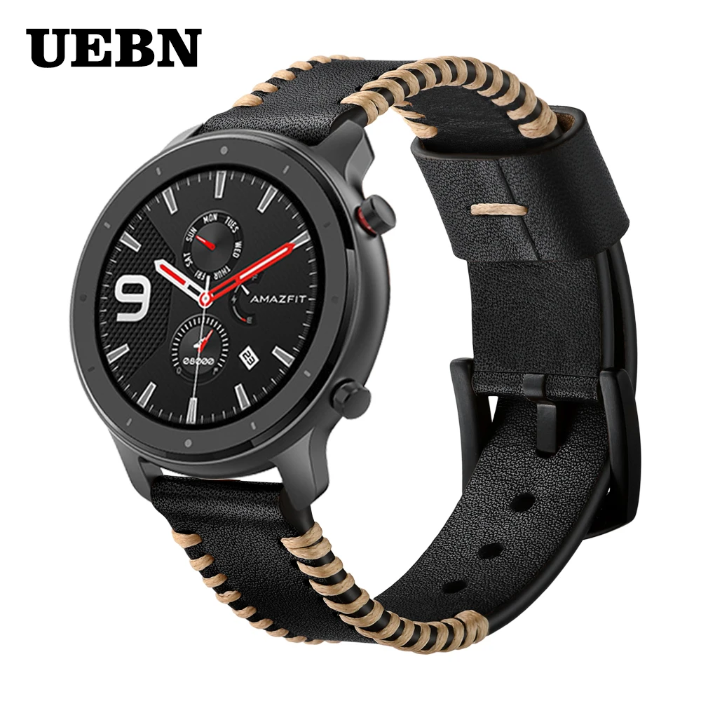 Ремешок UEBN кожаный для huami amazfit GTR 42 мм 47 браслет часов bip GTS samrt 20 22 мм|Ремешки часов|