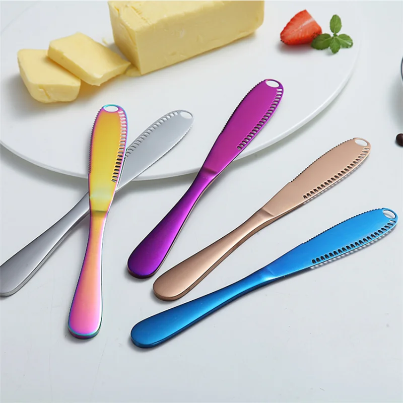 

Muti-Colors Butter Knife Stainless Steel Cheese Butter Cutter With Hole Cream Knife Western Bread Knife Kitchen Gadgets