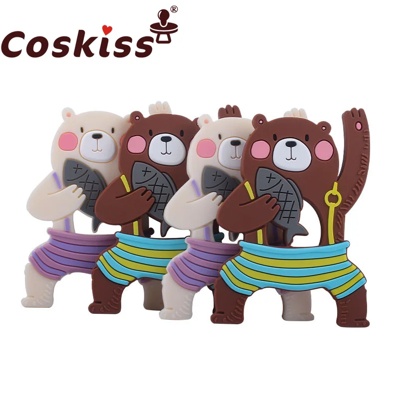 Coskiss-mordedor de silicona de oso para beb&eacute;, mordedor de Animal de dibujos animados, colgante para collar de dentici&oacute;n, juguetes libres de bisfenol A, 1 Uds.-0