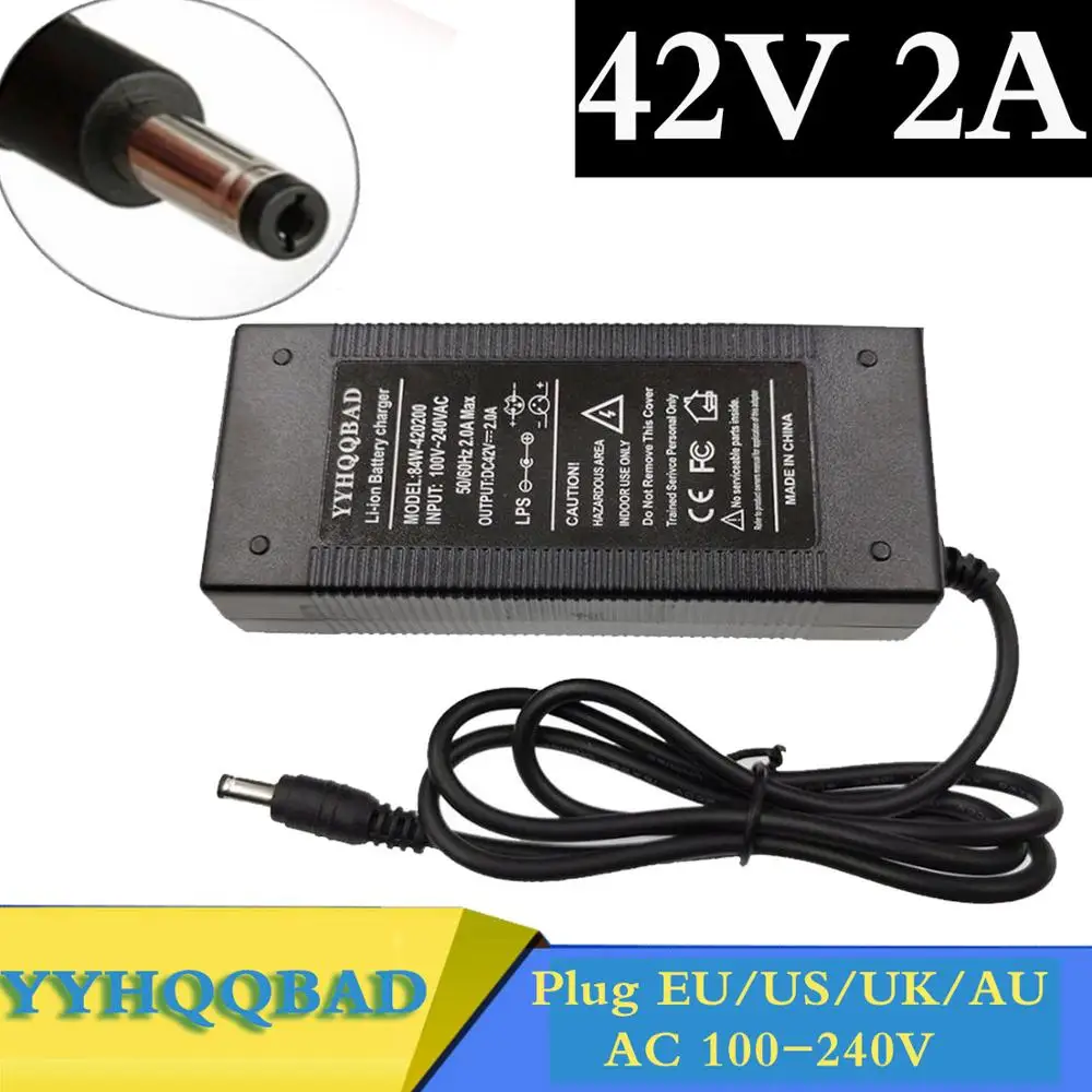

YYHQQBAD 36V Battery Charger Output 42V 2A Input 100-240V For 10Series 36V Electric Bike Battery Charger EU/US/AU/UK DC Plug